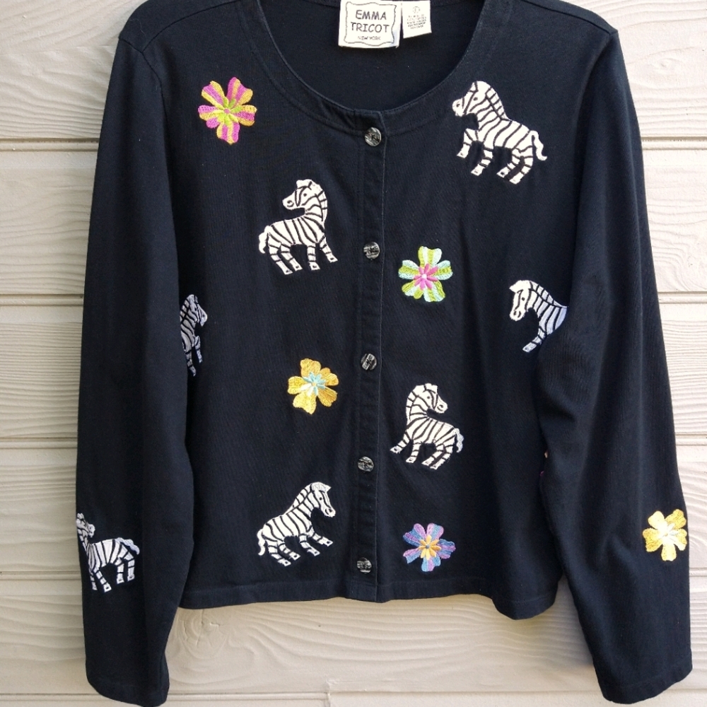 Emma Tricot Grandma sweater. Zebra Motif